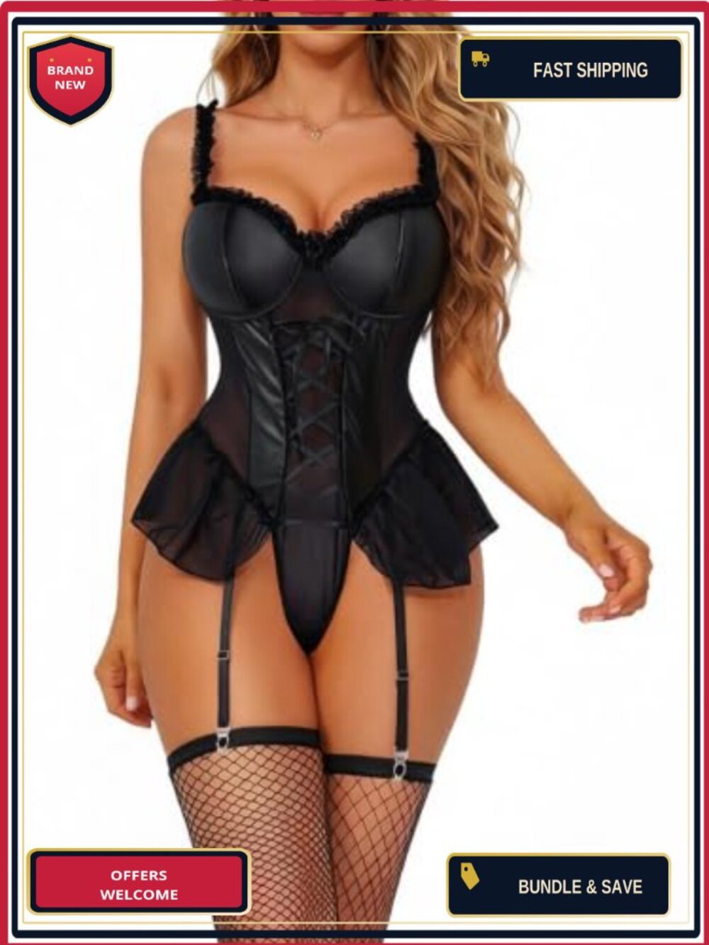 Faux Leather Lingerie Bodysuit Babydoll Teddy Snap Crotch